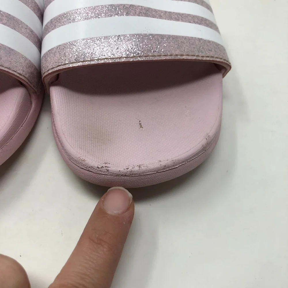 Adidas Slides Adilette Comfort Pink White Girls 12 Slip On Sandals